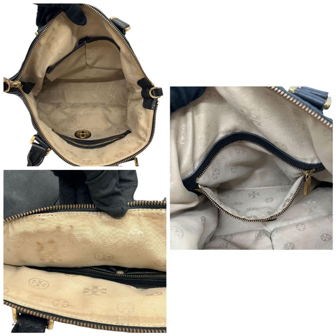 トリーバーチ ハンドバッグ 黒 2way A4収納 レザー 本革 斜め掛け可 ショルダーバッグ トートバッグ ブラック ゴールド金具 ロゴプレート TORY BURCH N 上品 高級感