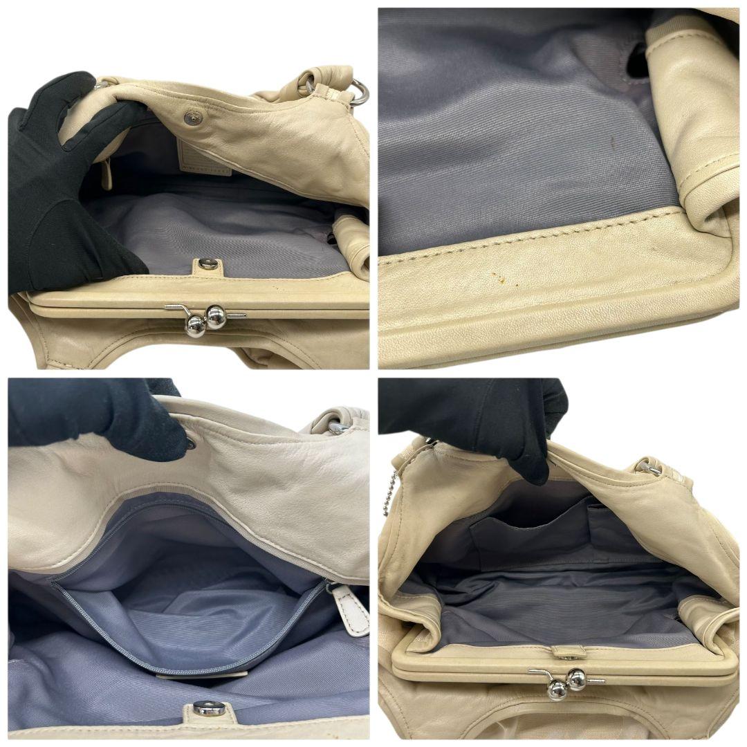 コーチ ハンドバッグ 白 ホワイト オプアート マディソン がま口 ワンショルダー トートバッグ 肩掛け可 キャンバス レザー 本革 ベージュ シルバー金具 ロゴタグ s70 COACH