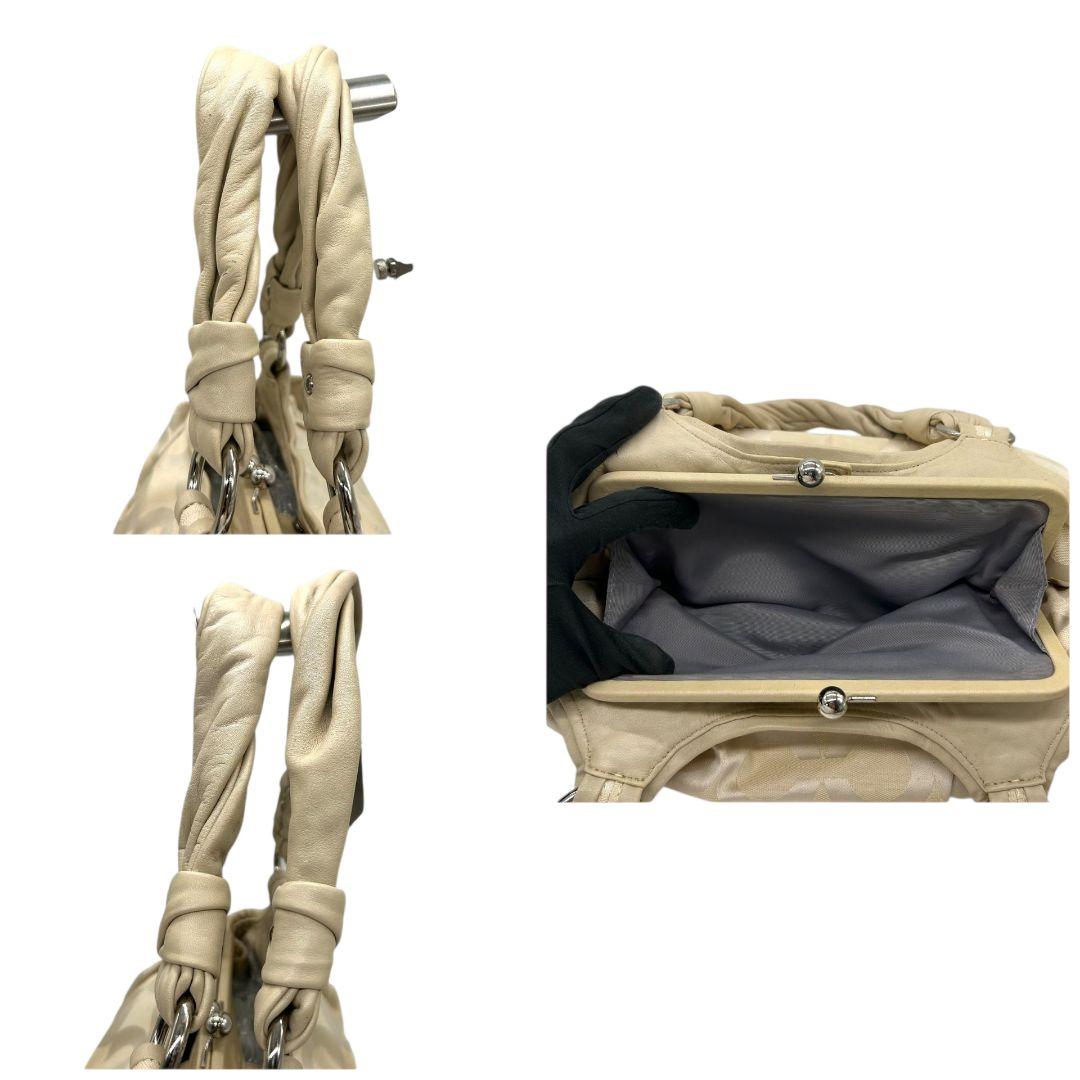 コーチ ハンドバッグ 白 ホワイト オプアート マディソン がま口 ワンショルダー トートバッグ 肩掛け可 キャンバス レザー 本革 ベージュ シルバー金具 ロゴタグ s70 COACH