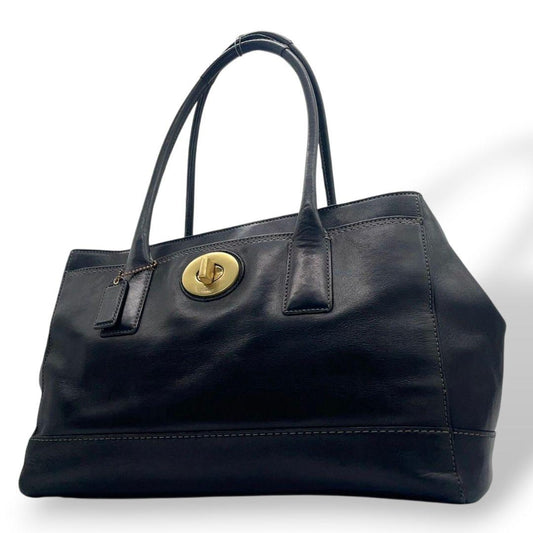 コーチ トートバッグ 黒 ターンロック レザー ワンショルダー COACH s9 ハンドバッグ 肩掛け可 ブラック ゴールド金具 ロゴタグ 本革 11554 オールレザー