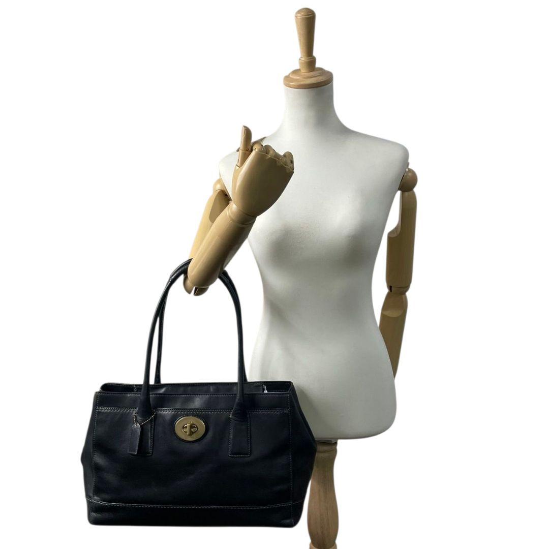 コーチ トートバッグ 黒 ターンロック レザー ワンショルダー COACH s9 ハンドバッグ 肩掛け可 ブラック ゴールド金具 ロゴタグ 本革 11554 オールレザー