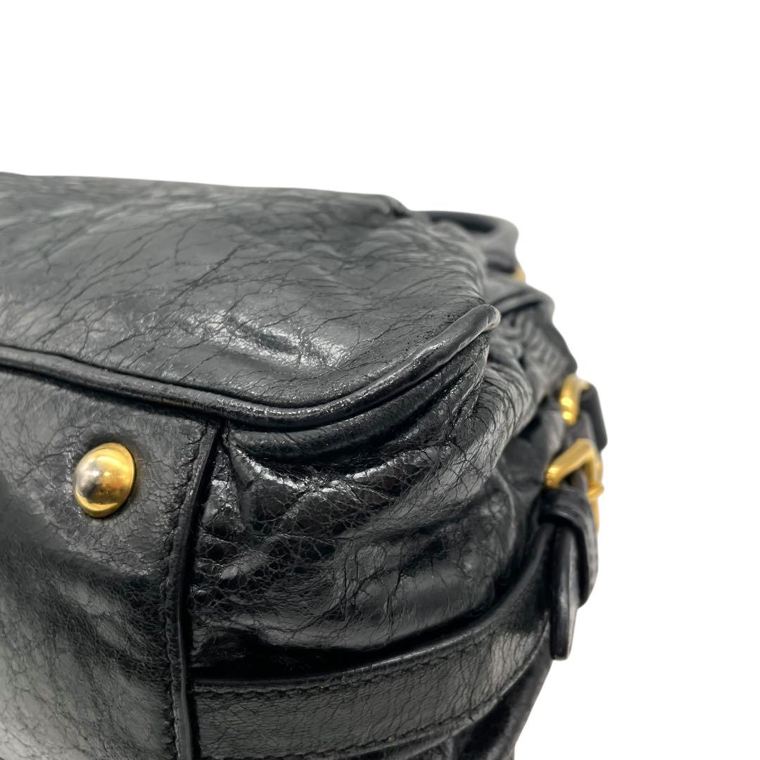 良品 miu miu ミュウミュウ C4 ハンドバッグ ナッパレザー 黒 ブラック 南京錠チャーム ゴールド金具 トートバッグ コンパクト 00s Y2K Archive レディース C4