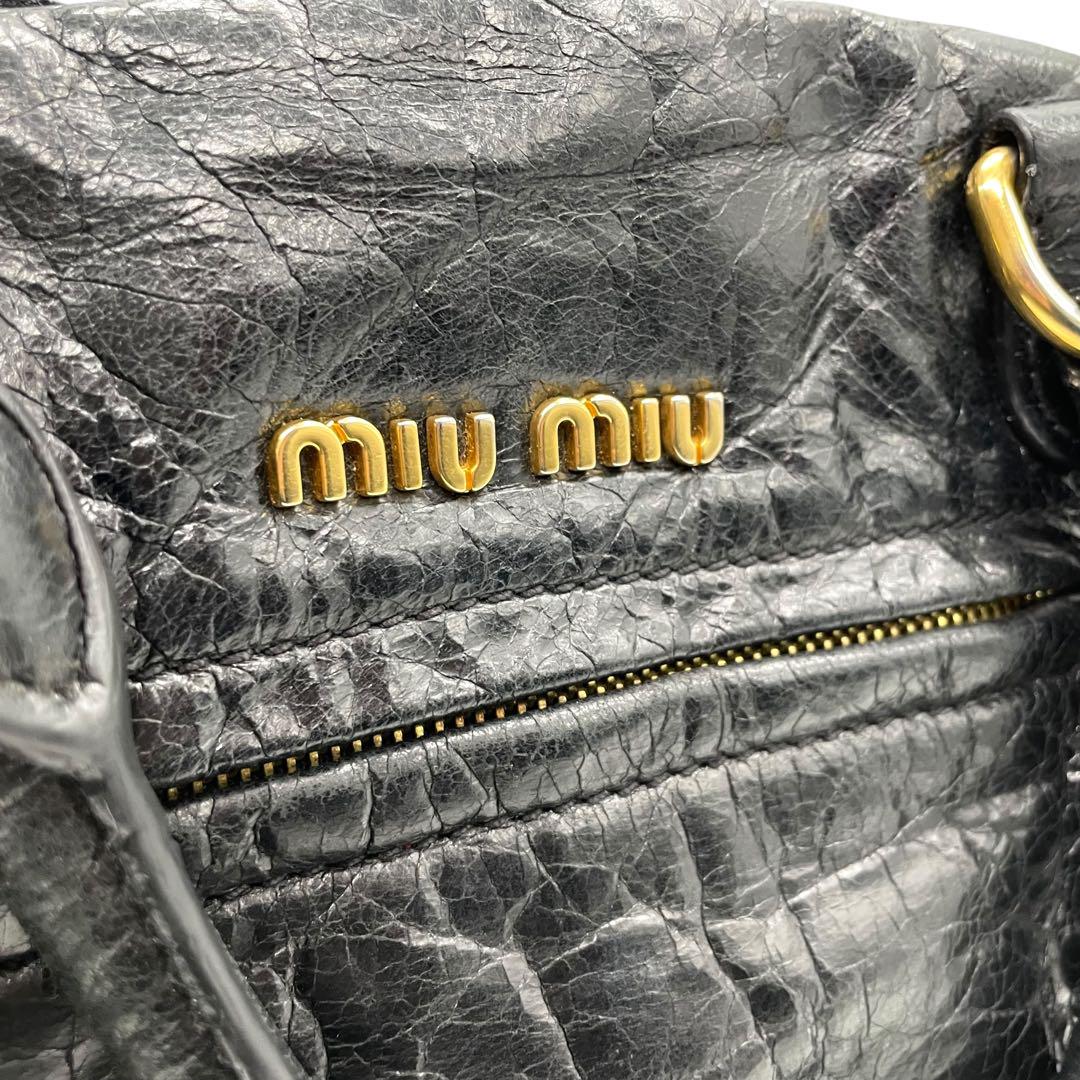 良品 miu miu ミュウミュウ C4 ハンドバッグ ナッパレザー 黒 ブラック 南京錠チャーム ゴールド金具 トートバッグ コンパクト 00s Y2K Archive レディース C4