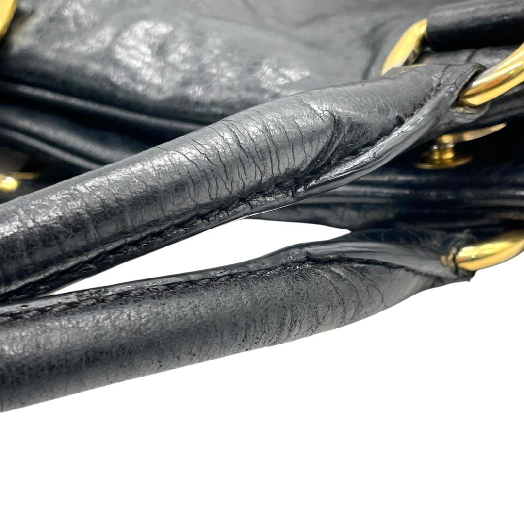 良品 miu miu ミュウミュウ C4 ハンドバッグ ナッパレザー 黒 ブラック 南京錠チャーム ゴールド金具 トートバッグ コンパクト 00s Y2K Archive レディース C4