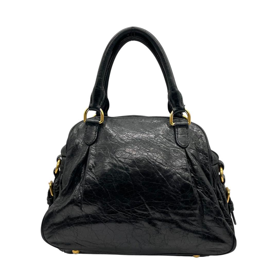 良品 miu miu ミュウミュウ C4 ハンドバッグ ナッパレザー 黒 ブラック 南京錠チャーム ゴールド金具 トートバッグ コンパクト 00s Y2K Archive レディース C4
