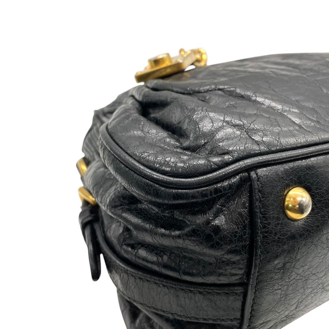 良品 miu miu ミュウミュウ C4 ハンドバッグ ナッパレザー 黒 ブラック 南京錠チャーム ゴールド金具 トートバッグ コンパクト 00s Y2K Archive レディース C4