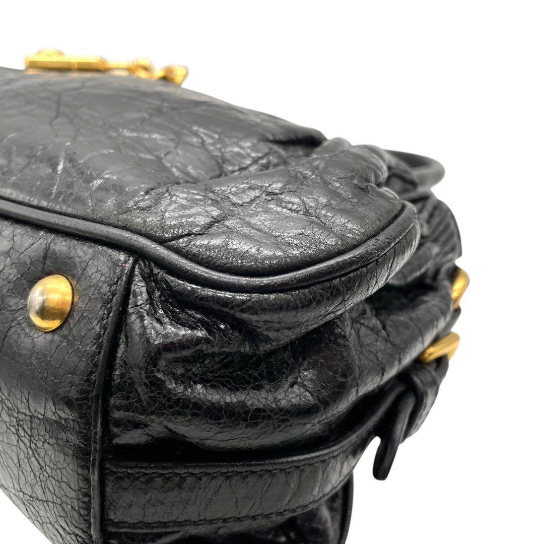 良品 miu miu ミュウミュウ C4 ハンドバッグ ナッパレザー 黒 ブラック 南京錠チャーム ゴールド金具 トートバッグ コンパクト 00s Y2K Archive レディース C4