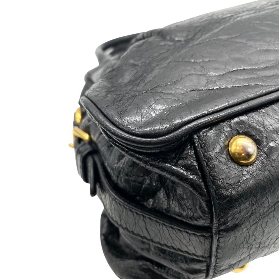 良品 miu miu ミュウミュウ C4 ハンドバッグ ナッパレザー 黒 ブラック 南京錠チャーム ゴールド金具 トートバッグ コンパクト 00s Y2K Archive レディース C4