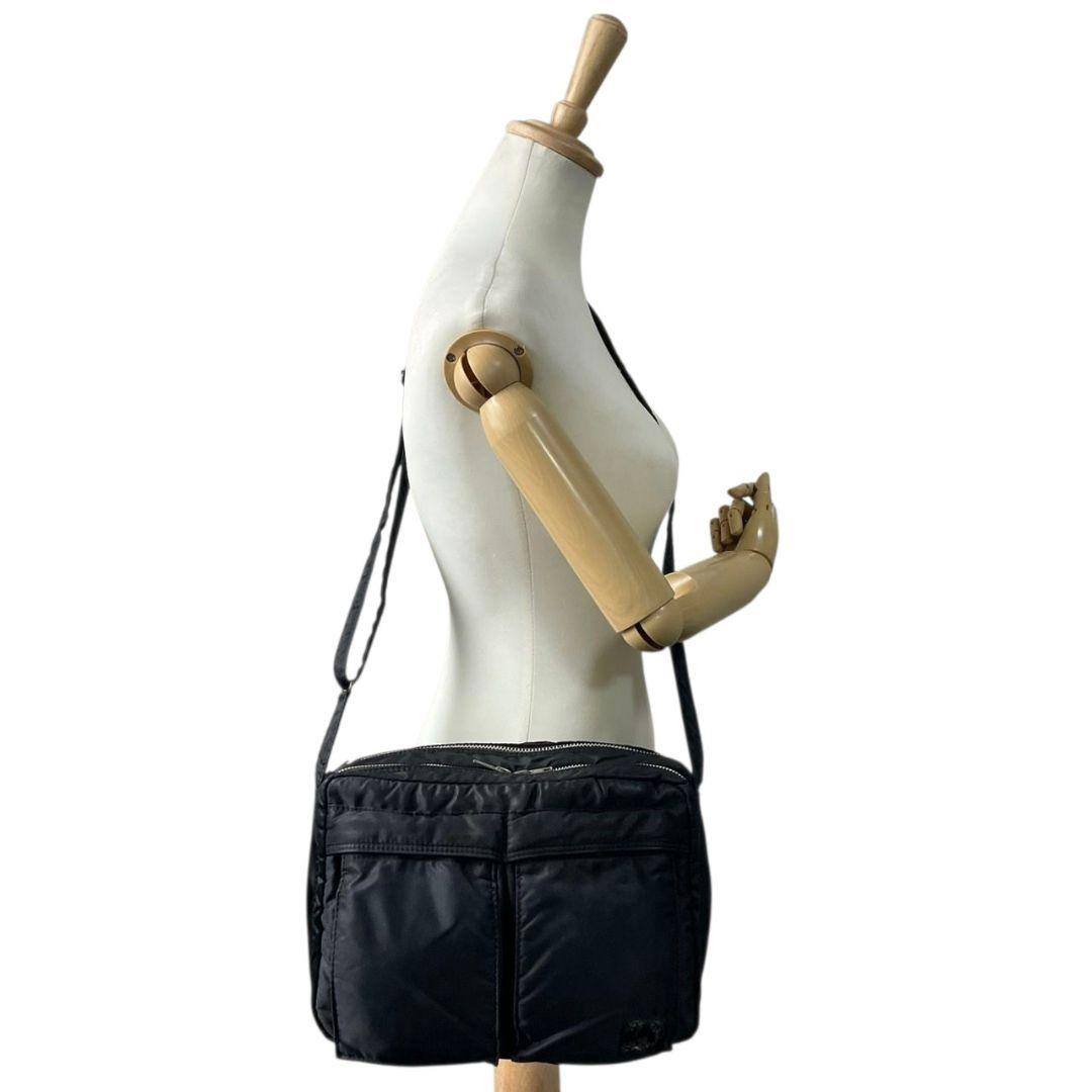 ポーター ショルダーバッグ 黒 タンカー 2way 吉田カバン ナイロン T2 ハンドバッグ トートバッグ ブラック 斜め掛け可 シルバー金具 ロゴタグ PORTER