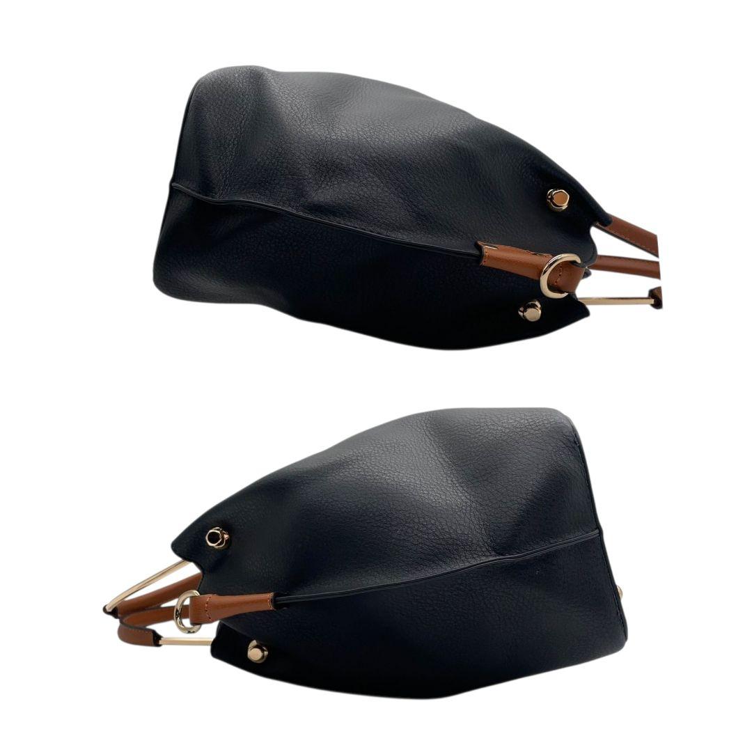 美品 ハンドバッグ 黒 A4収納 バイカラー レザー 本革 T1 トートバッグ ゴールド金具 ブラック ブラウン