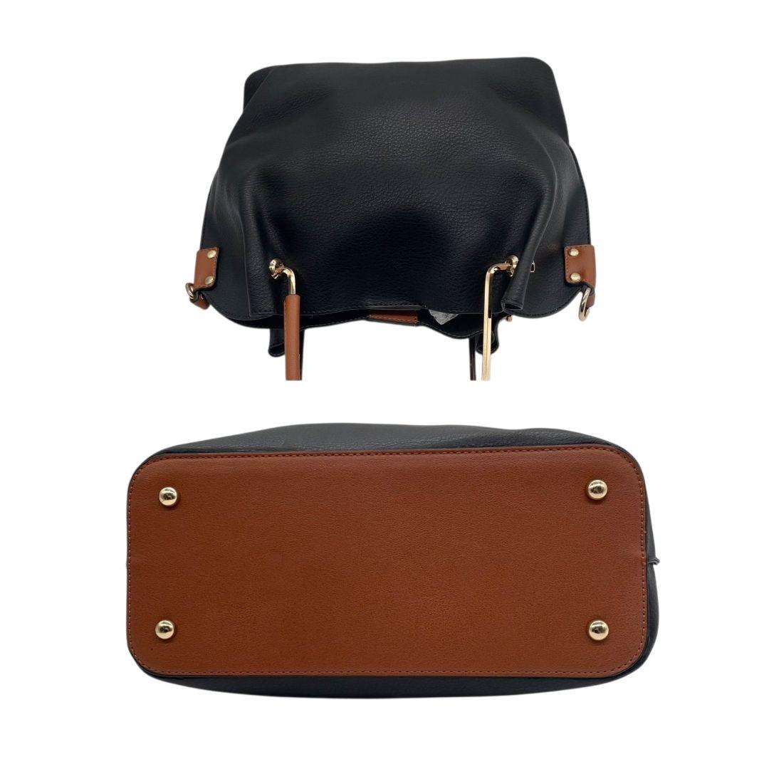 美品 ハンドバッグ 黒 A4収納 バイカラー レザー 本革 T1 トートバッグ ゴールド金具 ブラック ブラウン