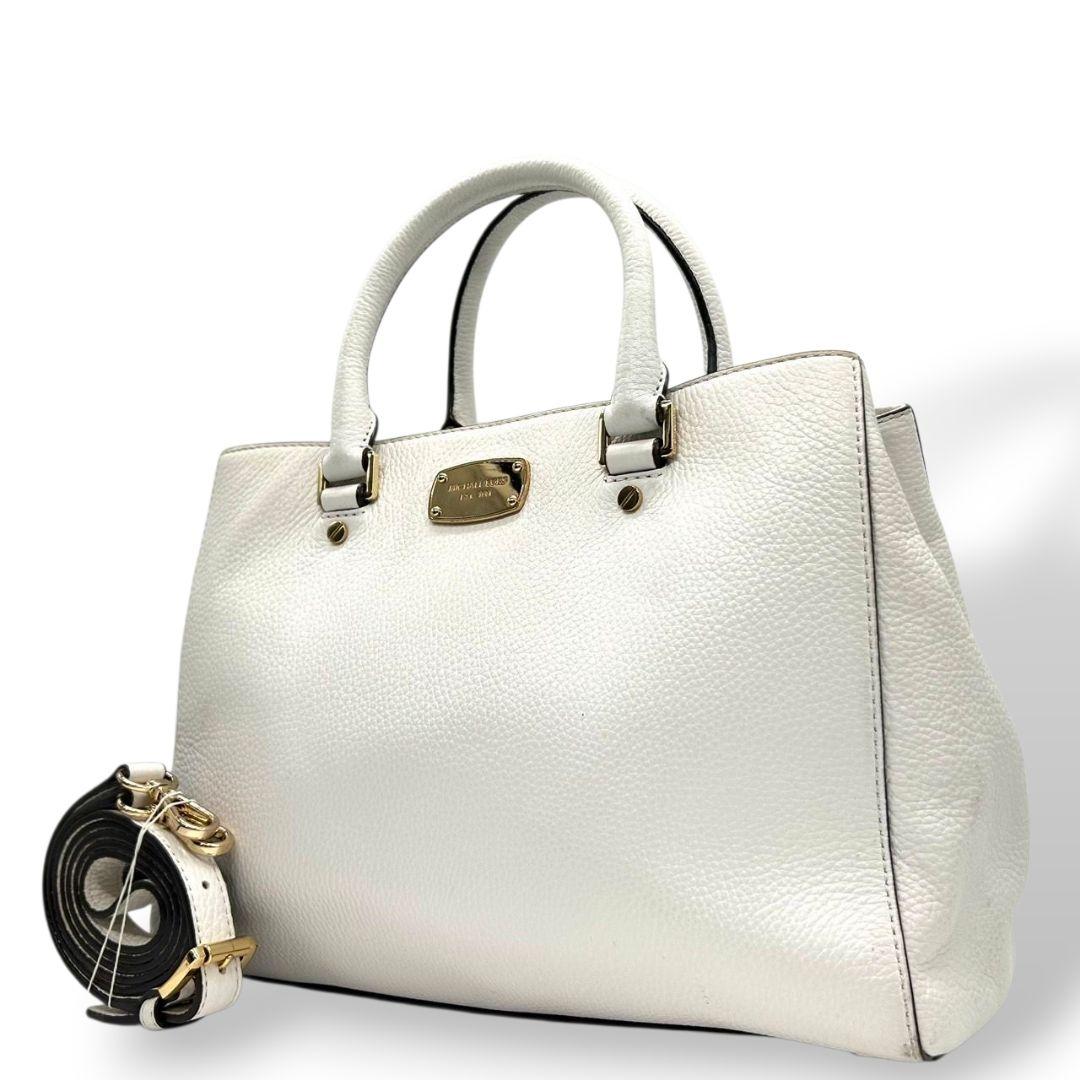 マイケルコース ハンドバッグ 白 ホワイト 2way レザー 本革 自立可 斜め掛け可 ショルダーバッグ トートバッグ A4収納 ゴールド金具 ロゴプレート E2