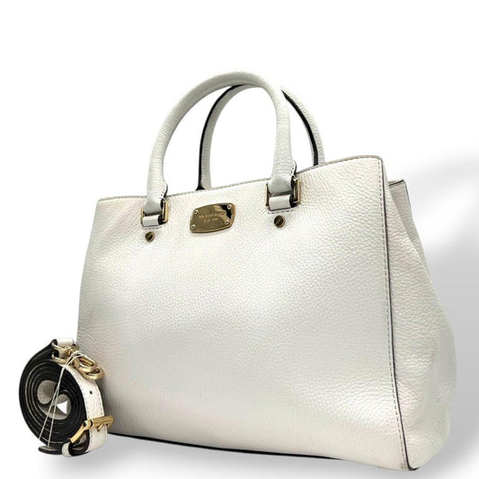 マイケルコース ハンドバッグ 白 ホワイト 2way レザー 本革 自立可 斜め掛け可 ショルダーバッグ トートバッグ A4収納 ゴールド金具 ロゴプレート E2