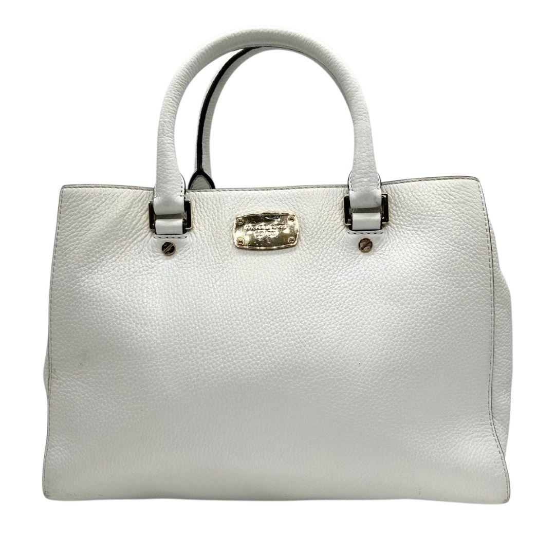 マイケルコース ハンドバッグ 白 ホワイト 2way レザー 本革 自立可 斜め掛け可 ショルダーバッグ トートバッグ A4収納 ゴールド金具 ロゴプレート E2