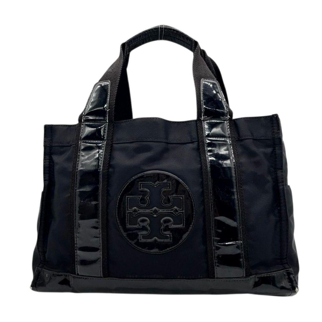 トリーバーチ TORY BURCH トートバッグ 黒 ブラック デカロゴ ナイロン エナメル ワンショルダー 肩掛け可 ハンドバッグ T1 レディース