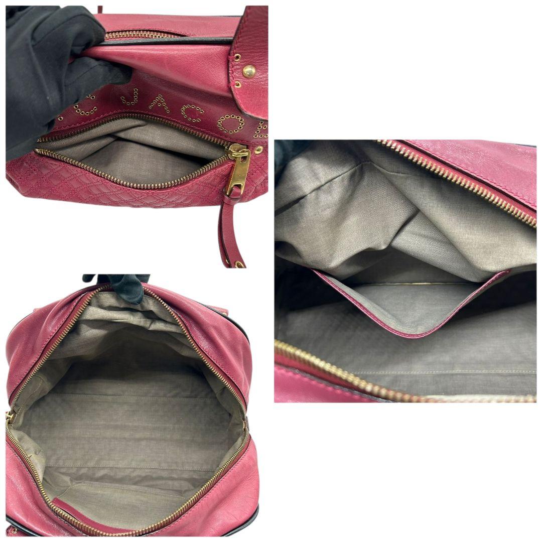 マークジェイコブス ハンドバッグ 赤 レッド キルティング スタッズロゴ レザー 本革 ミニボストン トートバッグ ワンショルダー 肩掛け可 ゴールド金具 MARC JACOBS s38