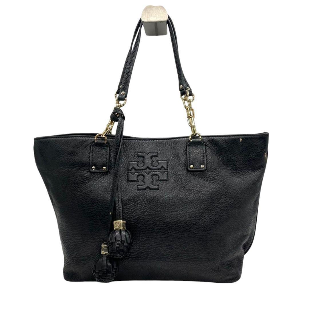トリーバーチ トートバッグ 黒 マリオン レザー ロゴ タッセル ワンショルダー A4収納 自立可 肩掛け可 チェーン ハンドバッグ ブラック ゴールド金具 TORY BURCH