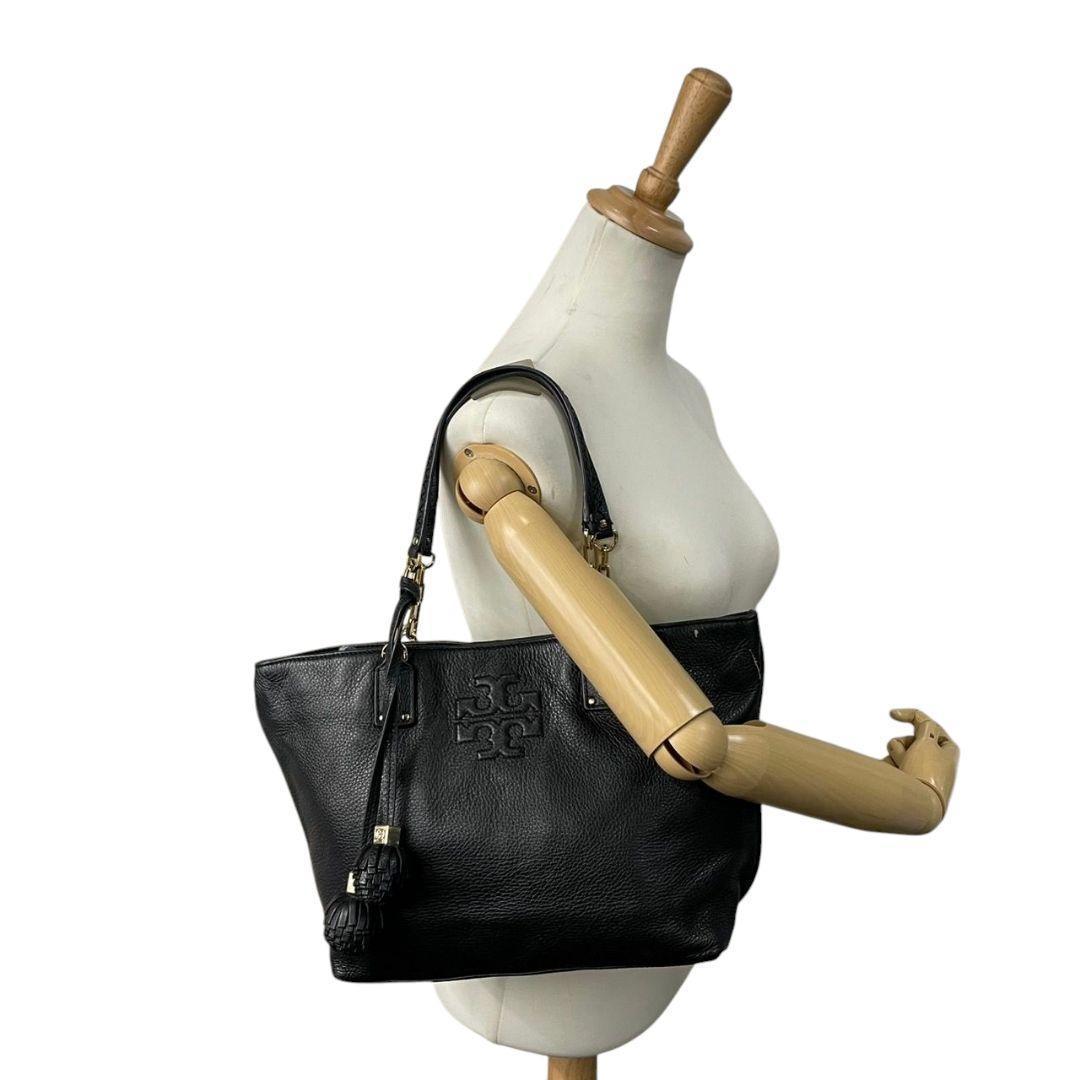 トリーバーチ トートバッグ 黒 マリオン レザー ロゴ タッセル ワンショルダー A4収納 自立可 肩掛け可 チェーン ハンドバッグ ブラック ゴールド金具 TORY BURCH