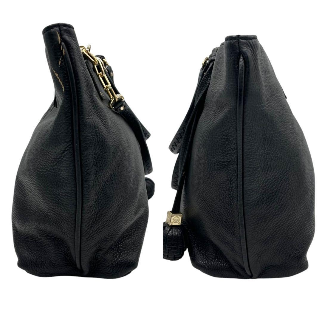 トリーバーチ トートバッグ 黒 マリオン レザー ロゴ タッセル ワンショルダー A4収納 自立可 肩掛け可 チェーン ハンドバッグ ブラック ゴールド金具 TORY BURCH