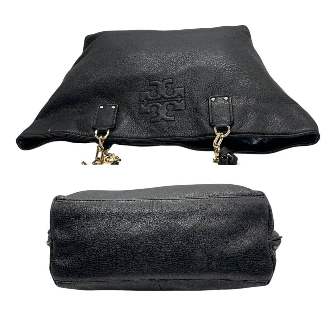 トリーバーチ トートバッグ 黒 マリオン レザー ロゴ タッセル ワンショルダー A4収納 自立可 肩掛け可 チェーン ハンドバッグ ブラック ゴールド金具 TORY BURCH