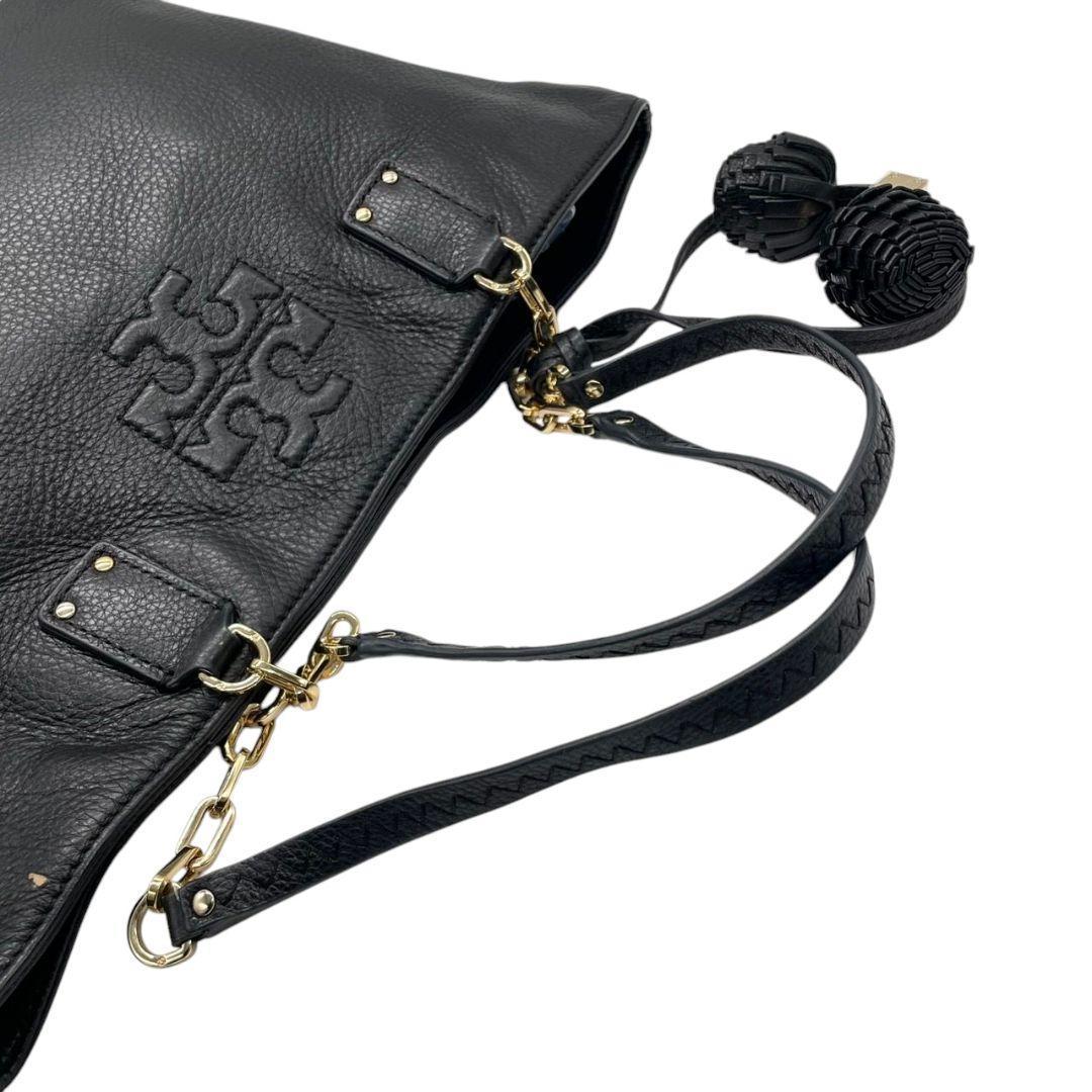 トリーバーチ トートバッグ 黒 マリオン レザー ロゴ タッセル ワンショルダー A4収納 自立可 肩掛け可 チェーン ハンドバッグ ブラック ゴールド金具 TORY BURCH