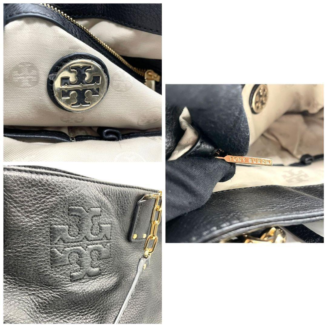 トリーバーチ トートバッグ 黒 マリオン レザー ロゴ タッセル ワンショルダー A4収納 自立可 肩掛け可 チェーン ハンドバッグ ブラック ゴールド金具 TORY BURCH