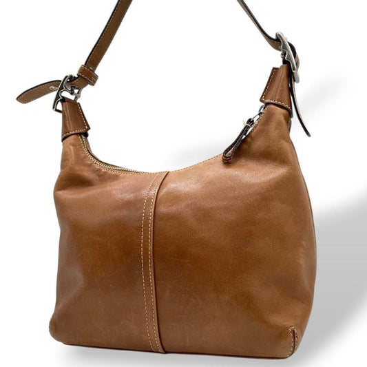 コーチ　ショルダーバッグ　茶　ホーボー　斜め掛け可　レザー　本革　T7　COACH　シルバー金具　9566　ブラウン