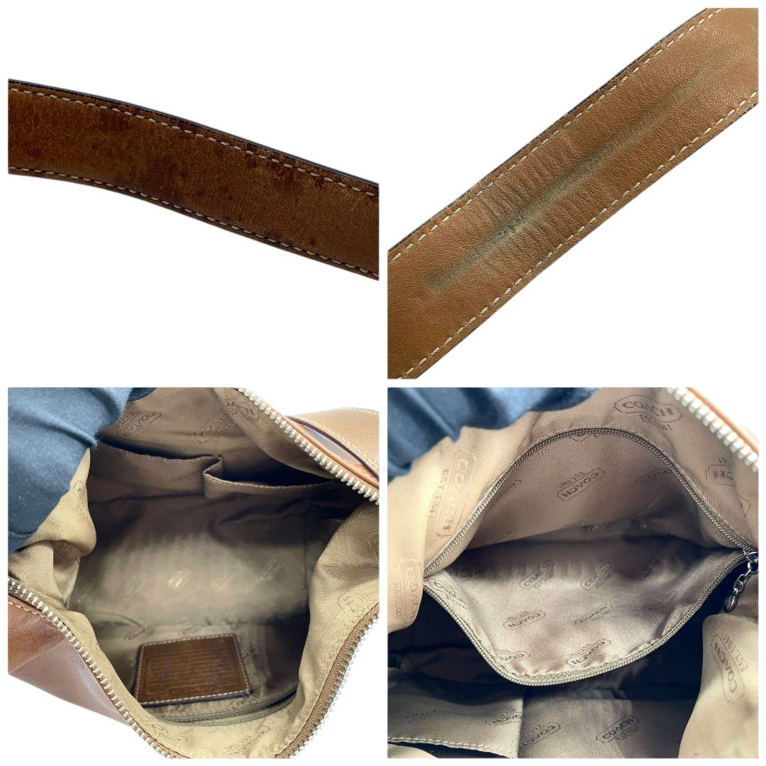 コーチ　ショルダーバッグ　茶　ホーボー　斜め掛け可　レザー　本革　T7　COACH　シルバー金具　9566　ブラウン