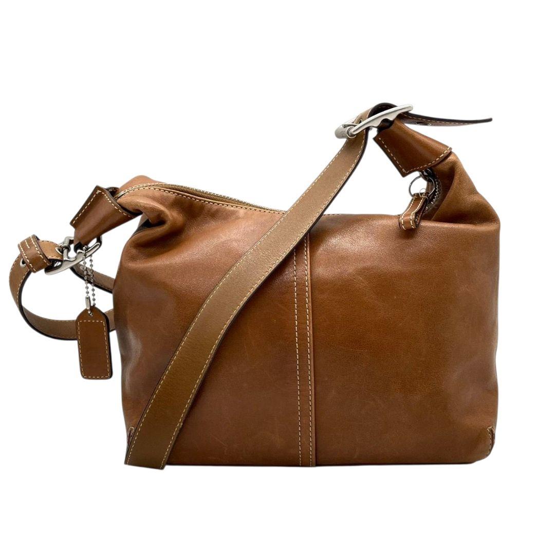 コーチ　ショルダーバッグ　茶　ホーボー　斜め掛け可　レザー　本革　T7　COACH　シルバー金具　9566　ブラウン