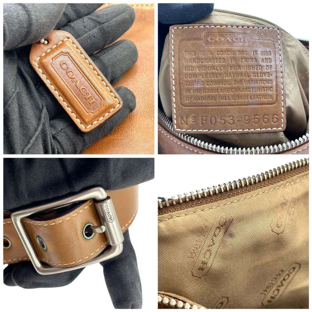 コーチ　ショルダーバッグ　茶　ホーボー　斜め掛け可　レザー　本革　T7　COACH　シルバー金具　9566　ブラウン