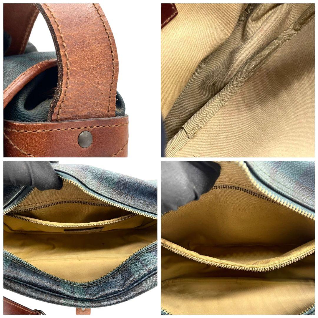 POLO RALPH LAUREN ポロラルフローレン ショルダーバッグ グリーン 緑 タータンチェック PVC レザー 本革 ロゴプレート ポニーロゴ ゴールド金具 斜め掛け可 クロスボディ u11 メンズ レディース ユニセックス