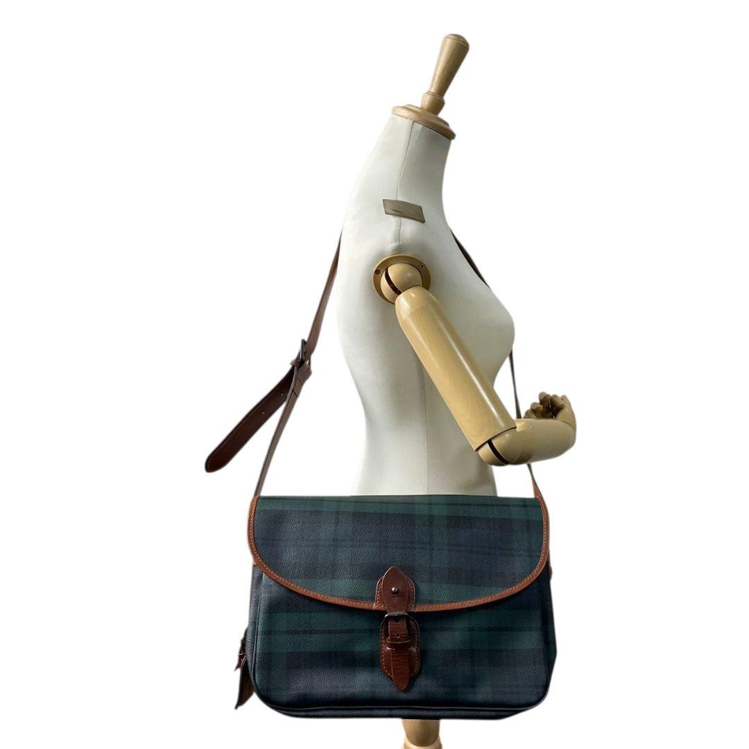 POLO RALPH LAUREN ポロラルフローレン ショルダーバッグ グリーン 緑 タータンチェック PVC レザー 本革 ロゴプレート ポニーロゴ ゴールド金具 斜め掛け可 クロスボディ u11 メンズ レディース ユニセックス