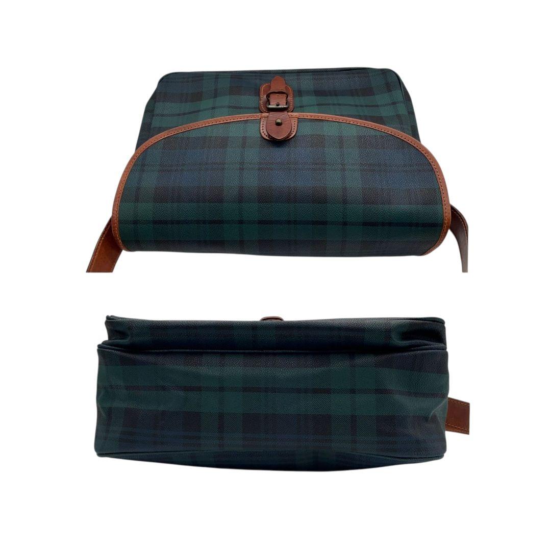 POLO RALPH LAUREN ポロラルフローレン ショルダーバッグ グリーン 緑 タータンチェック PVC レザー 本革 ロゴプレート ポニーロゴ ゴールド金具 斜め掛け可 クロスボディ u11 メンズ レディース ユニセックス