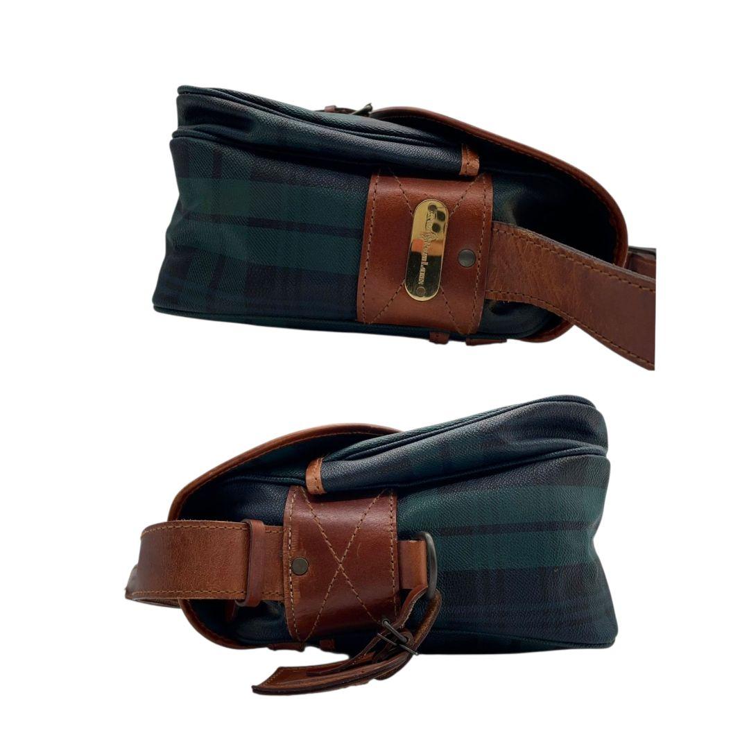 POLO RALPH LAUREN ポロラルフローレン ショルダーバッグ グリーン 緑 タータンチェック PVC レザー 本革 ロゴプレート ポニーロゴ ゴールド金具 斜め掛け可 クロスボディ u11 メンズ レディース ユニセックス