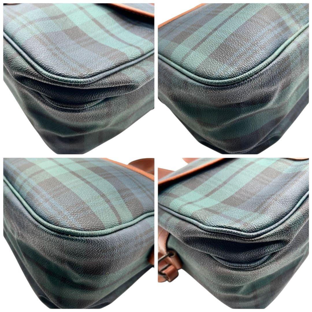 POLO RALPH LAUREN ポロラルフローレン ショルダーバッグ グリーン 緑 タータンチェック PVC レザー 本革 ロゴプレート ポニーロゴ ゴールド金具 斜め掛け可 クロスボディ u11 メンズ レディース ユニセックス