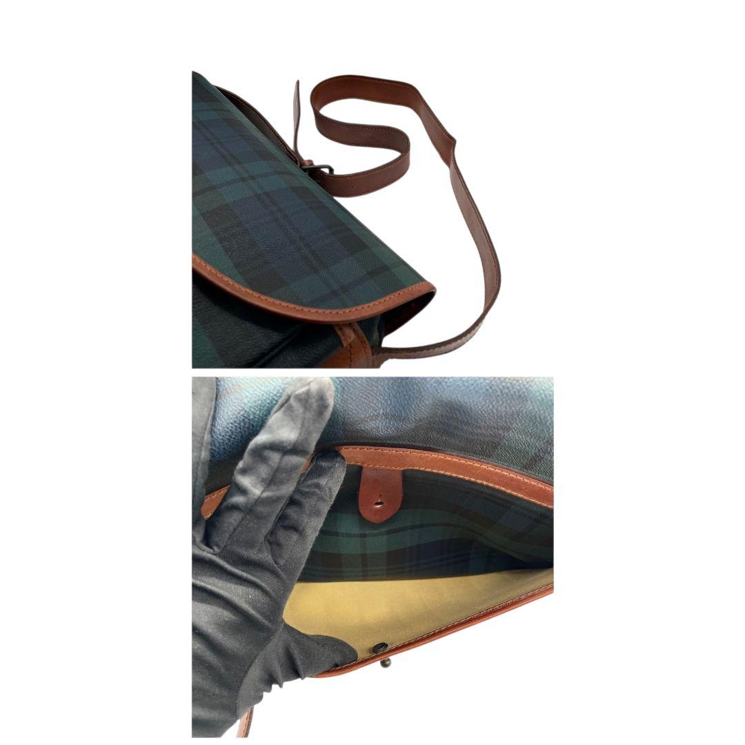 POLO RALPH LAUREN ポロラルフローレン ショルダーバッグ グリーン 緑 タータンチェック PVC レザー 本革 ロゴプレート ポニーロゴ ゴールド金具 斜め掛け可 クロスボディ u11 メンズ レディース ユニセックス