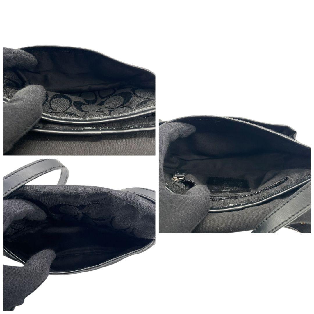 コーチ ショルダーバッグ 黒 シグネチャー フラップ 斜め掛け可 レザー s91 ブラック シルバー金具 本革 キャンバス COACH K3U-6844 オシャレ 本物保証 鑑定済 スピード発送