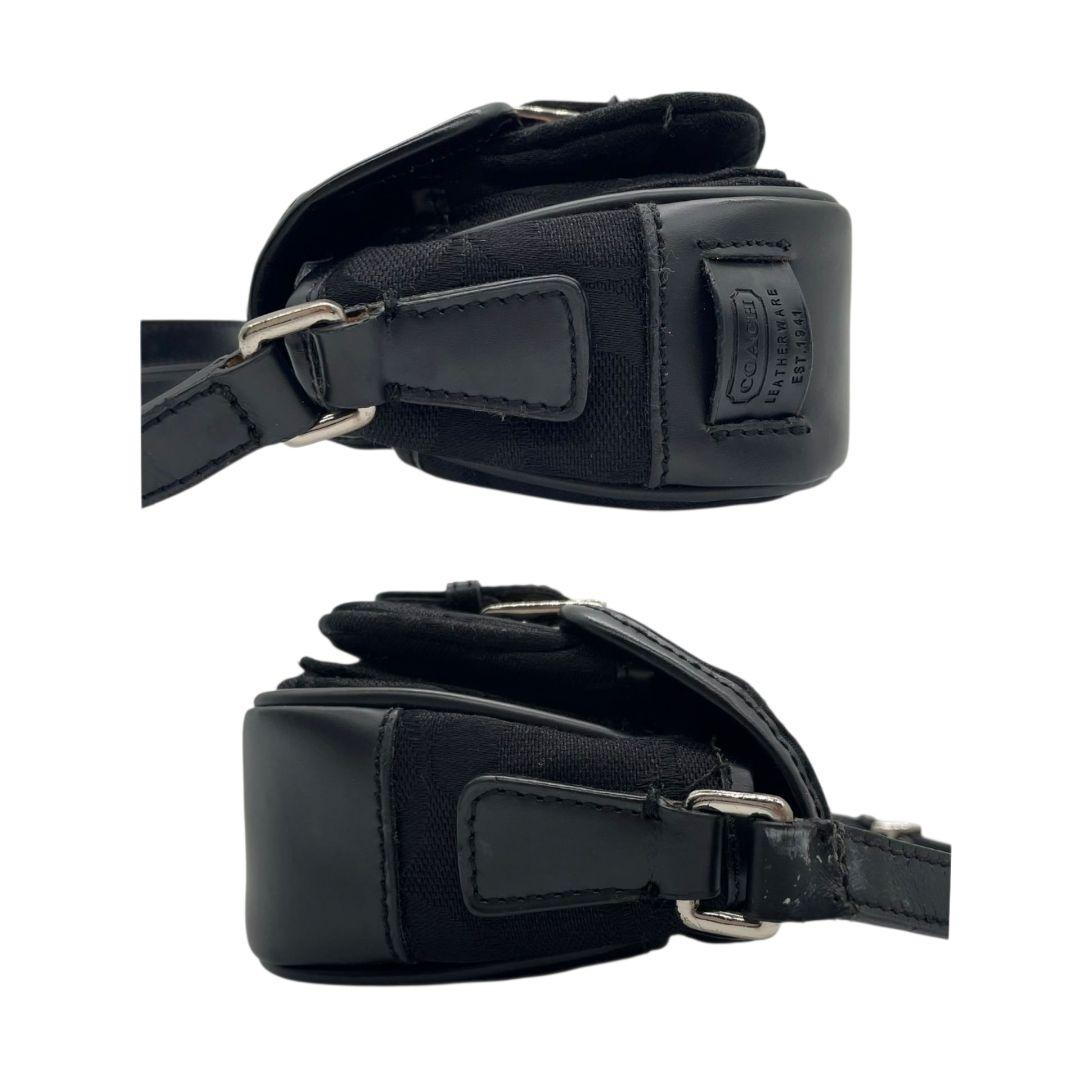 コーチ ショルダーバッグ 黒 シグネチャー フラップ 斜め掛け可 レザー s91 ブラック シルバー金具 本革 キャンバス COACH K3U-6844 オシャレ 本物保証 鑑定済 スピード発送