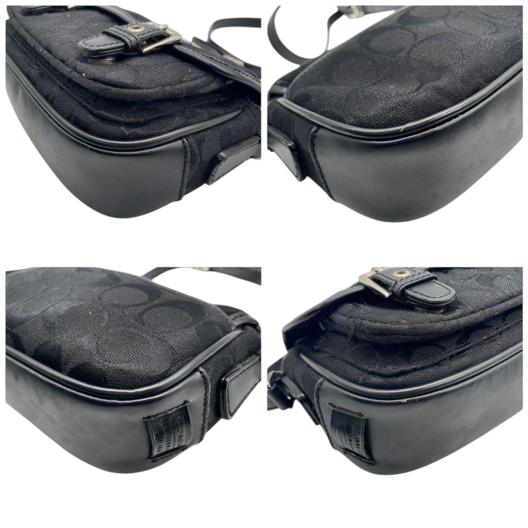 コーチ ショルダーバッグ 黒 シグネチャー フラップ 斜め掛け可 レザー s91 ブラック シルバー金具 本革 キャンバス COACH K3U-6844 オシャレ 本物保証 鑑定済 スピード発送