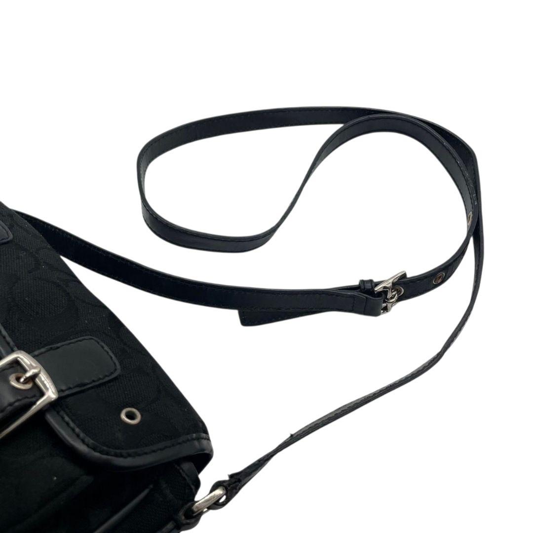 コーチ ショルダーバッグ 黒 シグネチャー フラップ 斜め掛け可 レザー s91 ブラック シルバー金具 本革 キャンバス COACH K3U-6844 オシャレ 本物保証 鑑定済 スピード発送