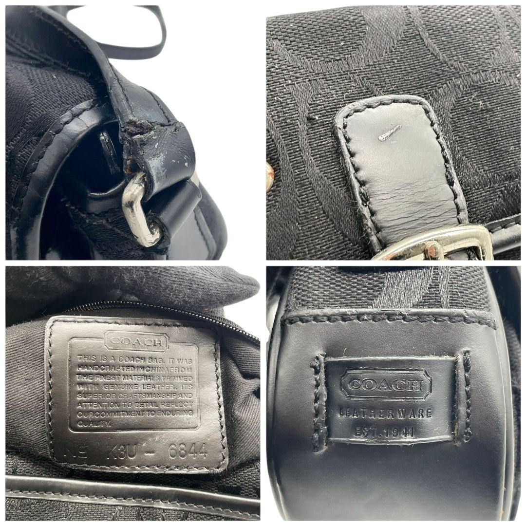 コーチ ショルダーバッグ 黒 シグネチャー フラップ 斜め掛け可 レザー s91 ブラック シルバー金具 本革 キャンバス COACH K3U-6844 オシャレ 本物保証 鑑定済 スピード発送