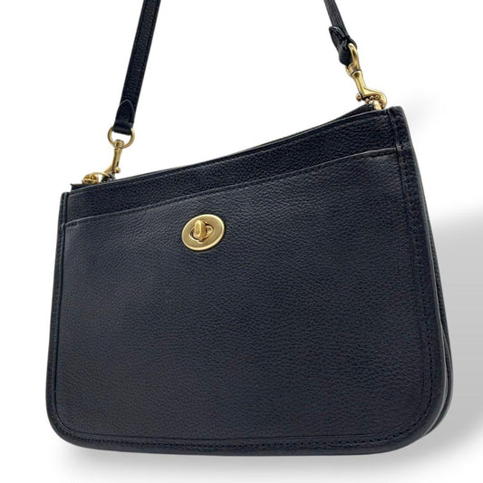 美品 コーチ ショルダーバッグ 黒 ターンロック s8 レザー 本革 斜め掛け可 ブラック ゴールド金具 COACH C6663 クロスボディ バッグ エレガント シンプル 高級感