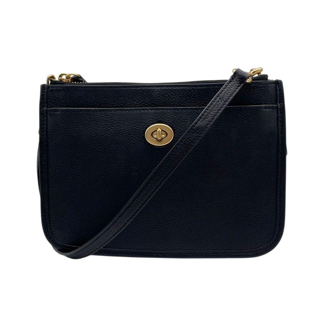 美品 コーチ ショルダーバッグ 黒 ターンロック s8 レザー 本革 斜め掛け可 ブラック ゴールド金具 COACH C6663 クロスボディ バッグ エレガント シンプル 高級感