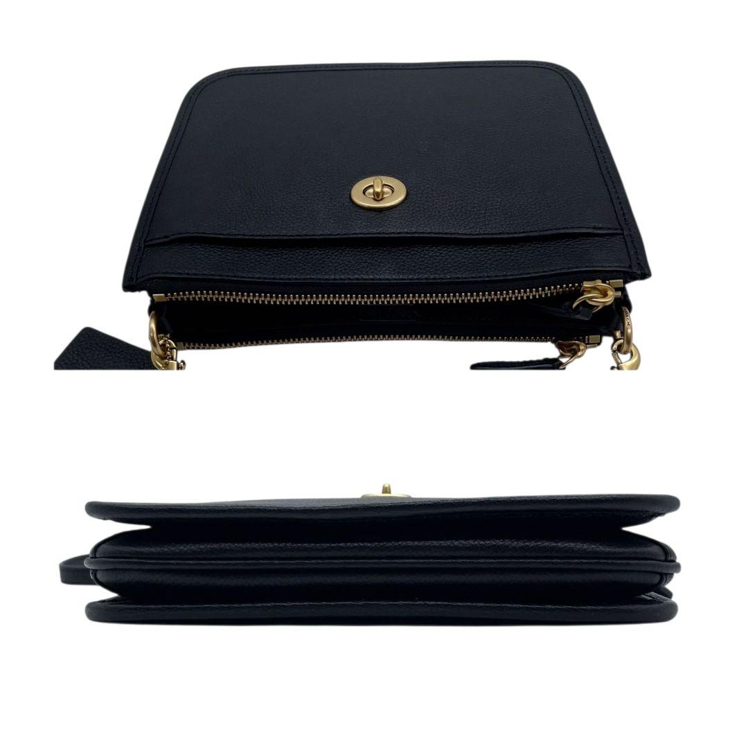 美品 コーチ ショルダーバッグ 黒 ターンロック s8 レザー 本革 斜め掛け可 ブラック ゴールド金具 COACH C6663 クロスボディ バッグ エレガント シンプル 高級感