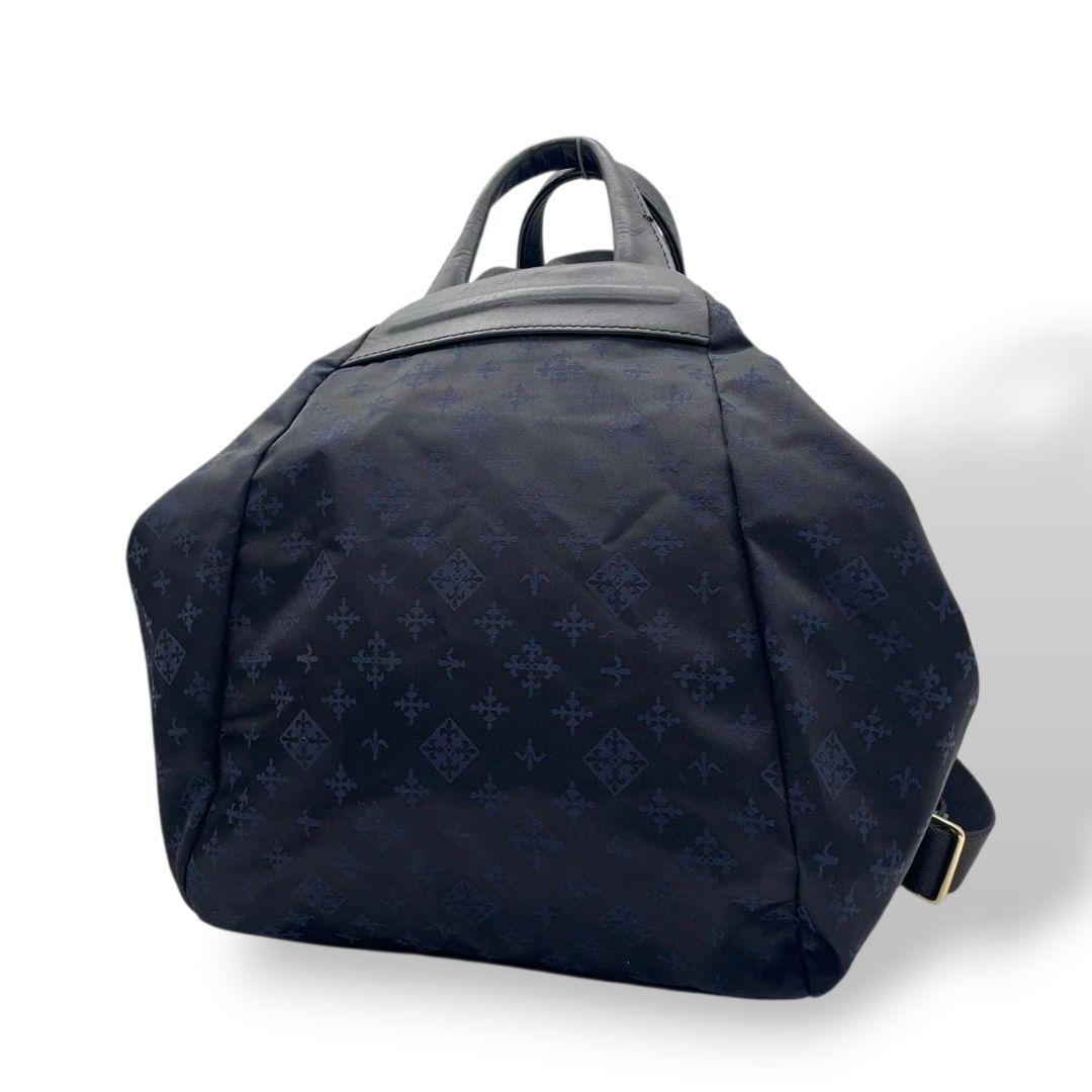 美品 ラシット バックパック 黒 ブラック モノグラム 総柄 ナイロン レザー 本革 リュック ゴールド金具 軽量 通勤 通学 s20 russet