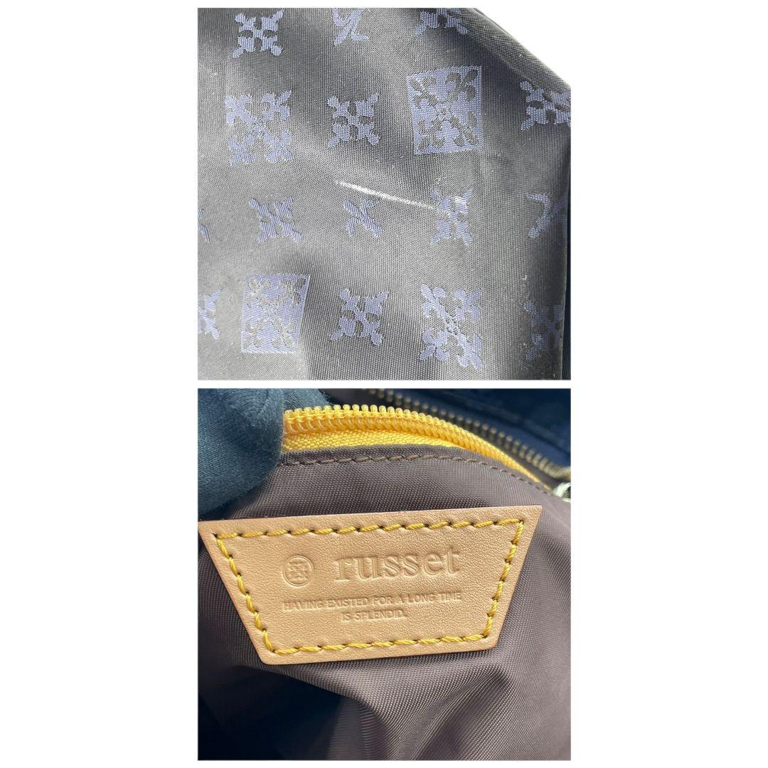 美品 ラシット バックパック 黒 ブラック モノグラム 総柄 ナイロン レザー 本革 リュック ゴールド金具 軽量 通勤 通学 s20 russet