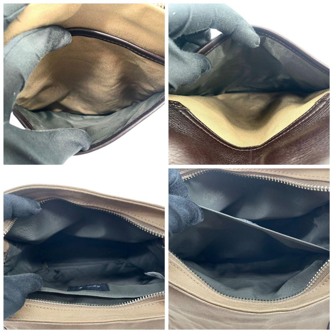 美品 アニエスベー ショルダーバッグ 茶 ブラウン ベージュ バイカラー フラップ レザー 本革 キャンバス 斜め掛け可 シルバー金具 ロゴ s20