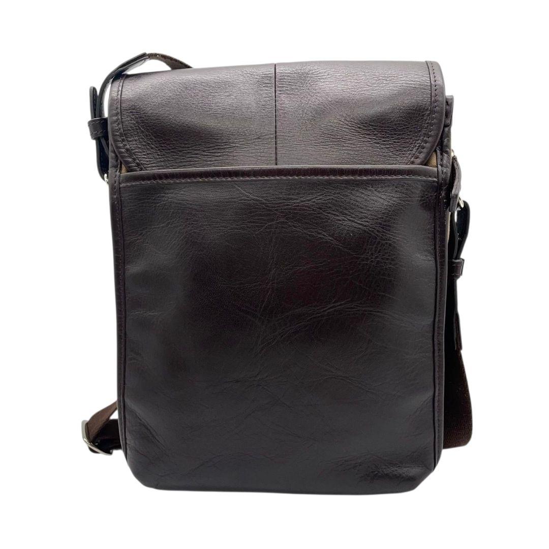 美品 アニエスベー ショルダーバッグ 茶 ブラウン ベージュ バイカラー フラップ レザー 本革 キャンバス 斜め掛け可 シルバー金具 ロゴ s20