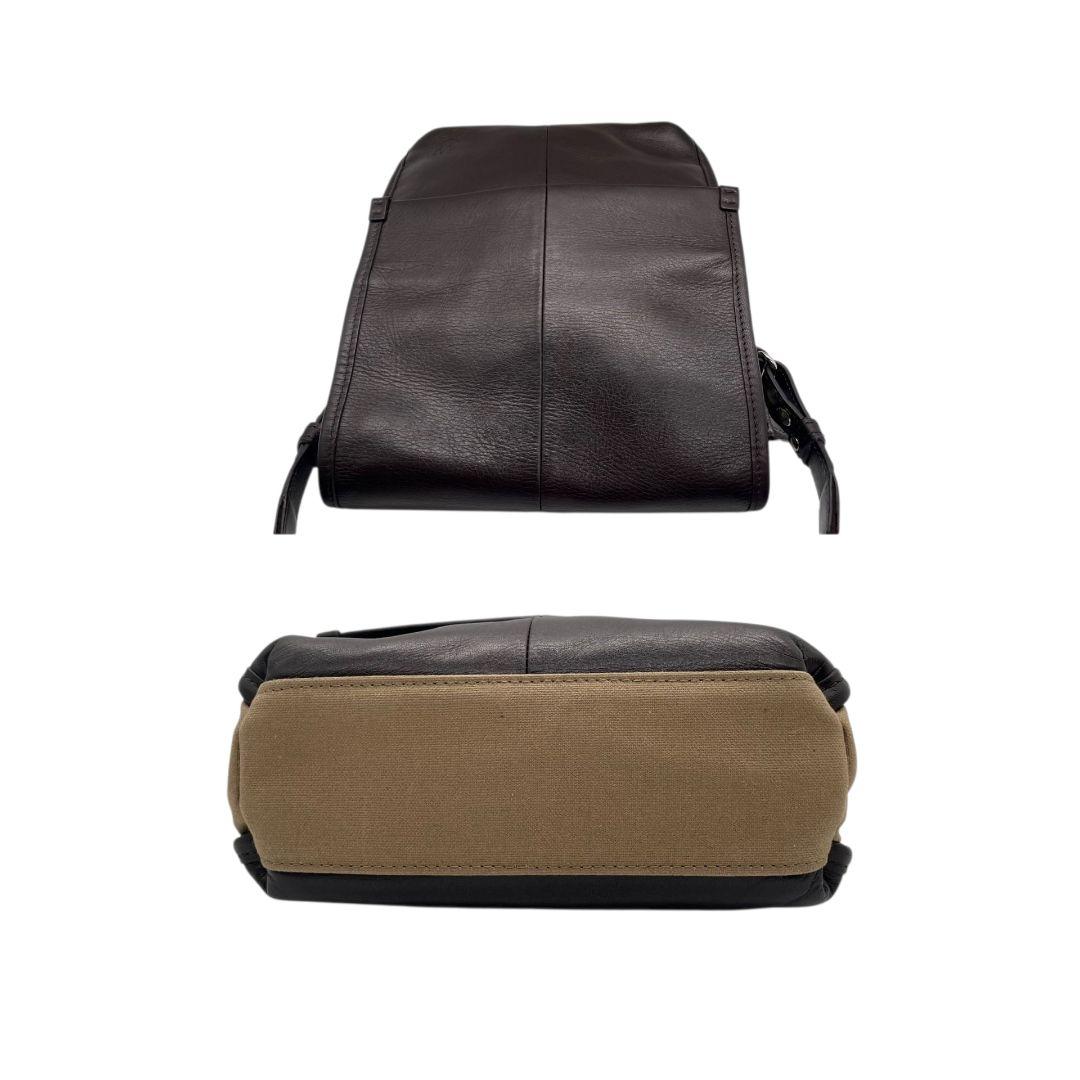 美品 アニエスベー ショルダーバッグ 茶 ブラウン ベージュ バイカラー フラップ レザー 本革 キャンバス 斜め掛け可 シルバー金具 ロゴ s20