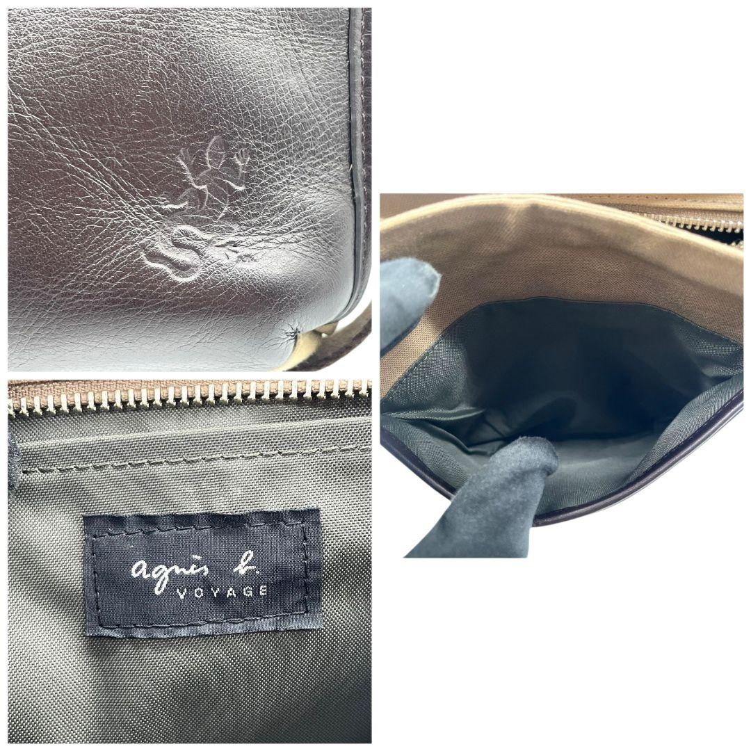 美品 アニエスベー ショルダーバッグ 茶 ブラウン ベージュ バイカラー フラップ レザー 本革 キャンバス 斜め掛け可 シルバー金具 ロゴ s20